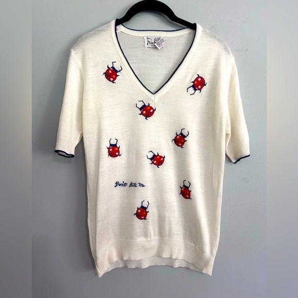 Rochelle California Sweaters - Vintage Rochelle California Embroidered Lady Bug V-Neck Sweater Size M estimate